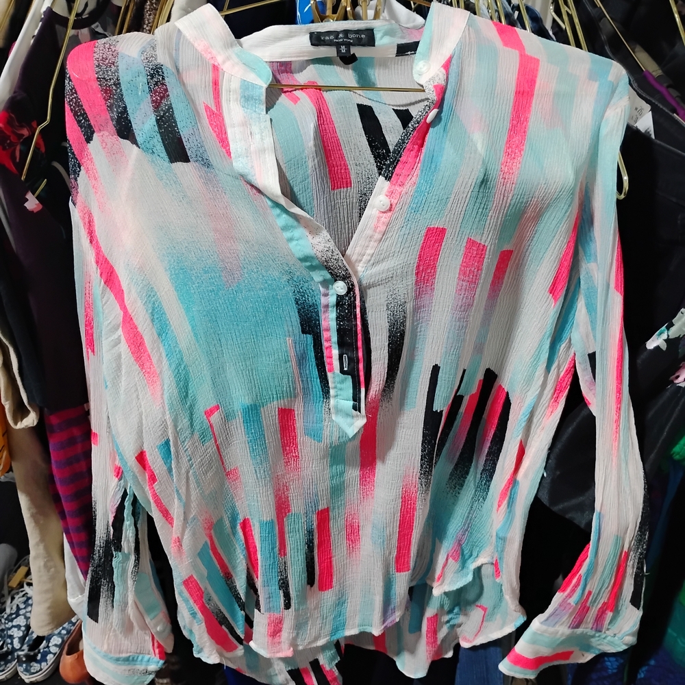 rag & bone Sheer Stripe Tunic - Pink, Aqua & Black